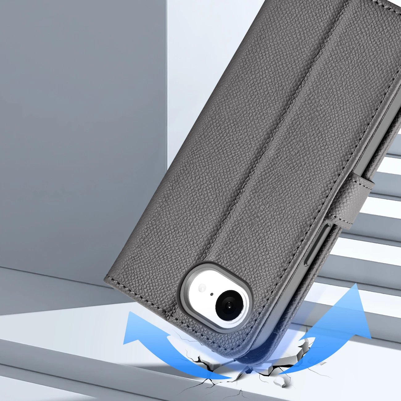 Mbështjellës Dux Ducis Lawa për iPhone 16e, lëkurë, me portofol magnetik, Gri