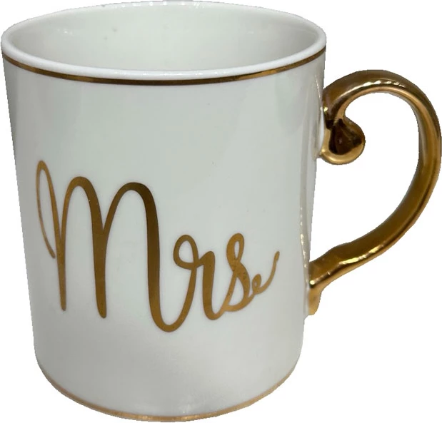 Filxhan Mrs Love, porcelan New Bone China, i bardhë me detaje të arta, 8x8x9cm