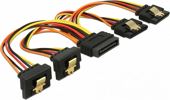 Kabllo ndarëse rryme SATA DeLOCK 60150, 1x SATA 15-pin në 4x SATA 15-pin, 0.15 m, gold plated, shumëngjyrëshe