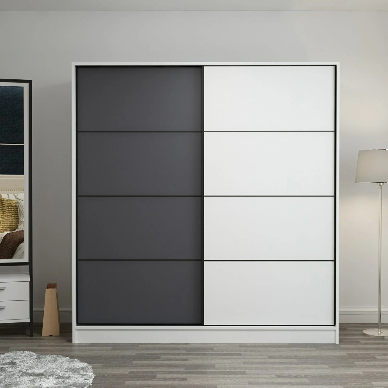 Dollap Skye Decor, i bardhë dhe antracit, 220x210x52cm, 6 pjesë