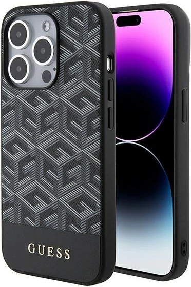 Mbështjellës Guess GCube Stripes MagSafe për iPhone 15 Pro Max, i zi