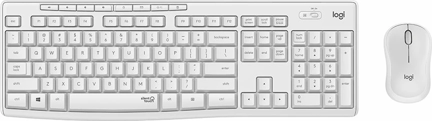Set tastierë dhe maus pa tela Logitech MK295 Silent, full-size, USB receiver, Off-White