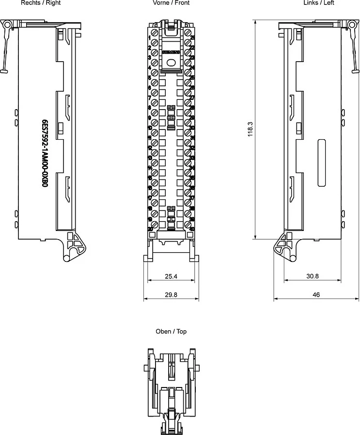 Konektor frontal Siemens SIMATIC S7-1500 6ES75921AM000XB0, 40-pin, terminale me vida, gri/kaltër
