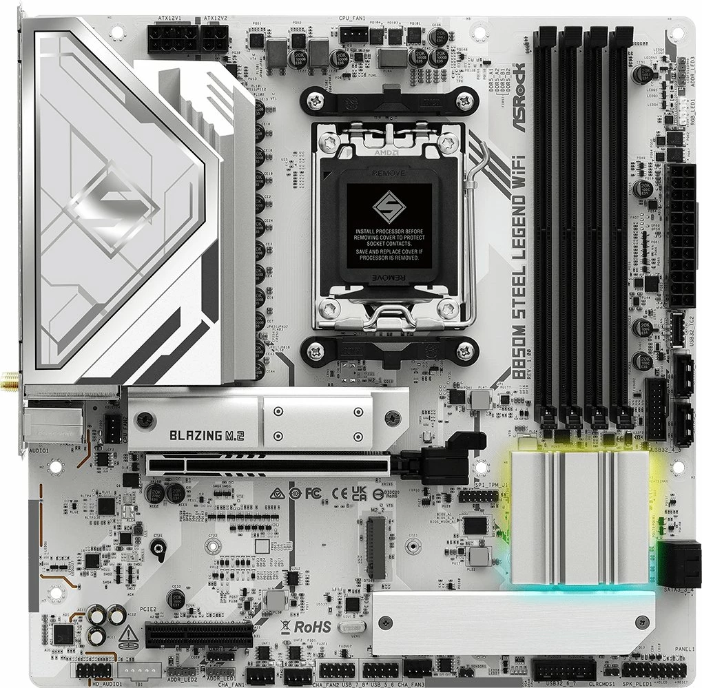 Pllakë amë ASRock B850M Steel Legend WiFi, Micro-ATX, DDR5 deri 256GB, Wi‑Fi 7, 2.5Gb LAN, e bardhë