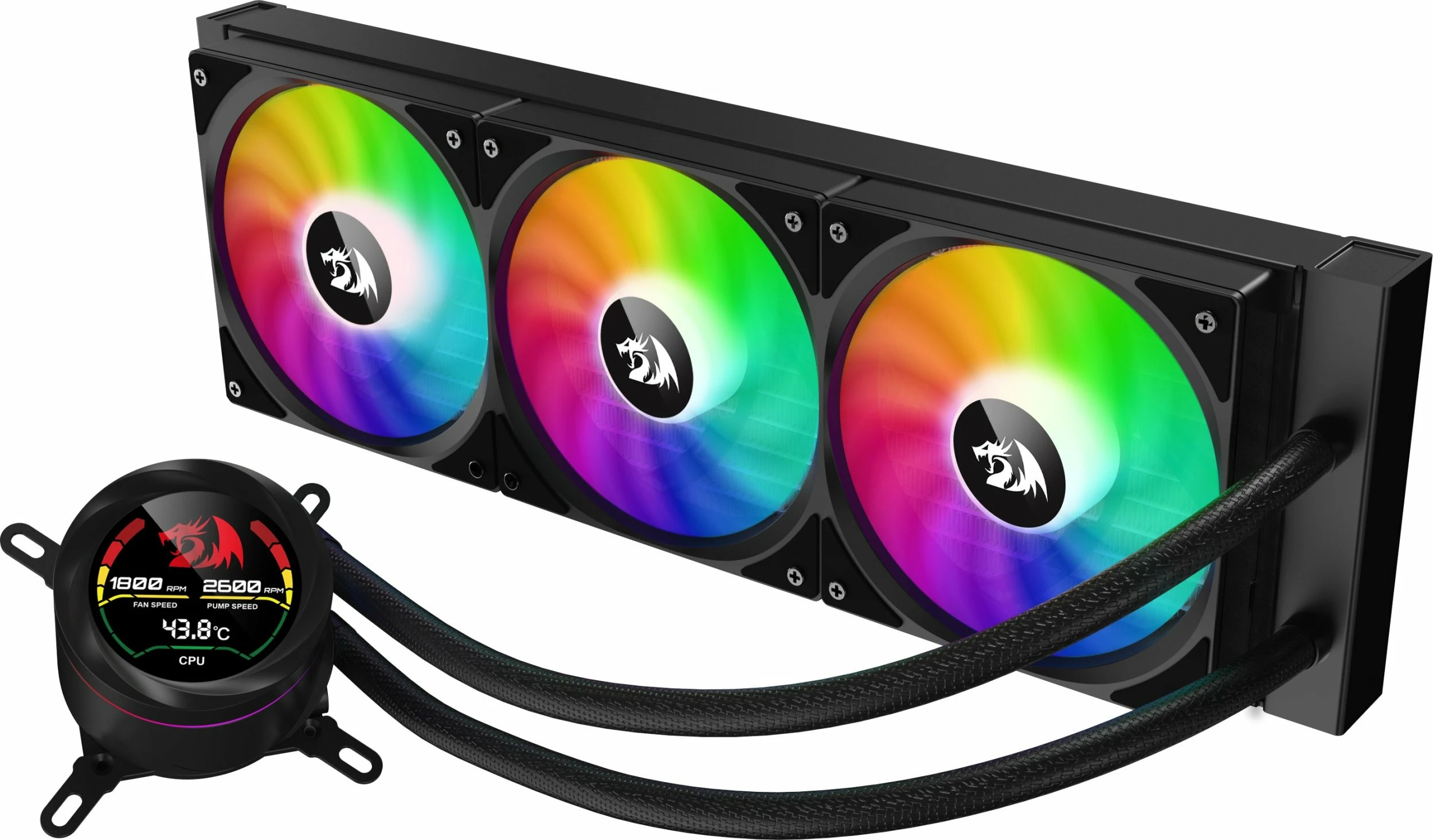 Ftohës me lëng AIO Redragon CCW-1017 360mm 3x120mm ARGB me ekran i zi