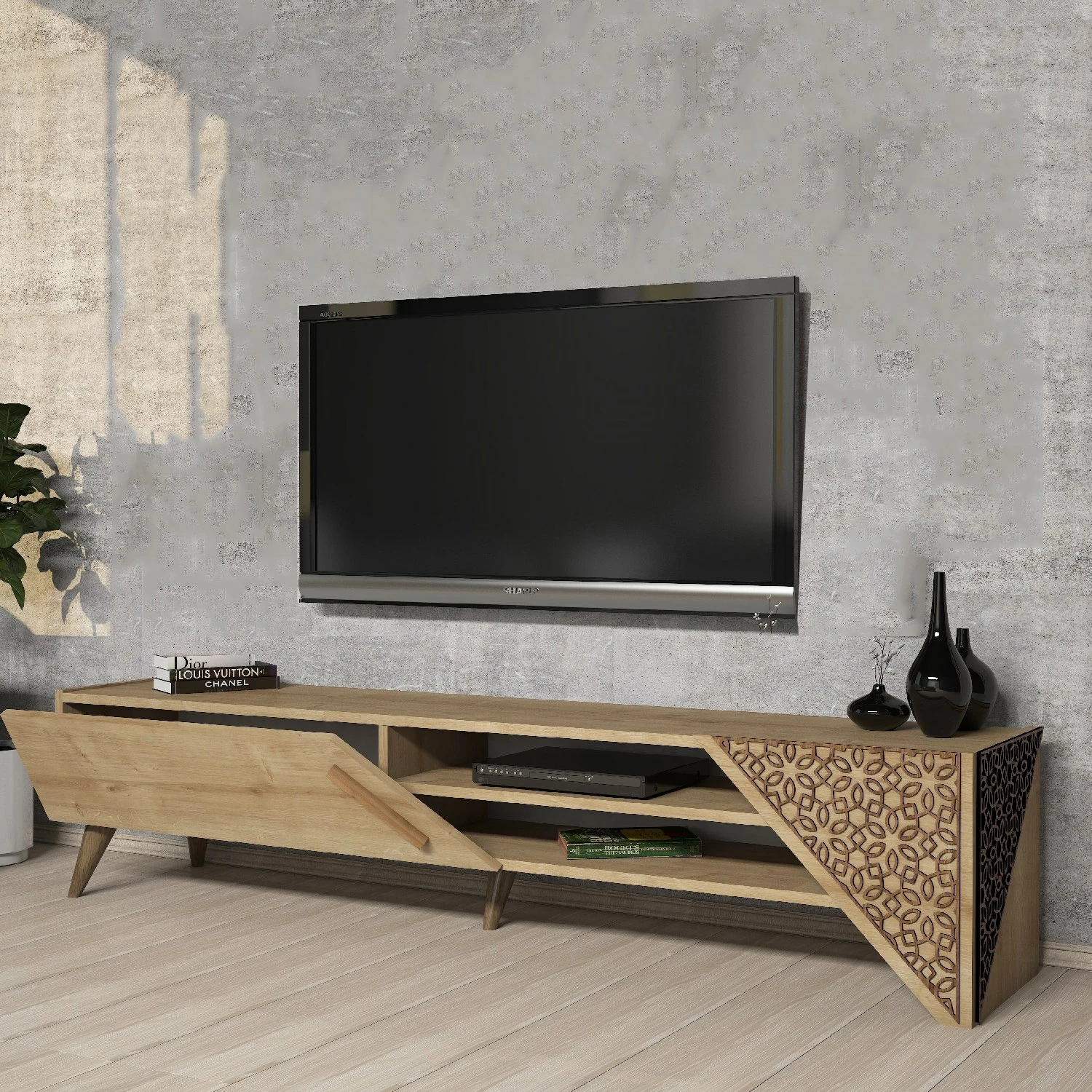 Komodë TV Hanah Home, Beril 2, ngjyrë lisi