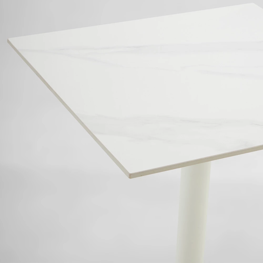 Tavolinë QUADRA, e bardhë me model mermeri, 60x60x74cm