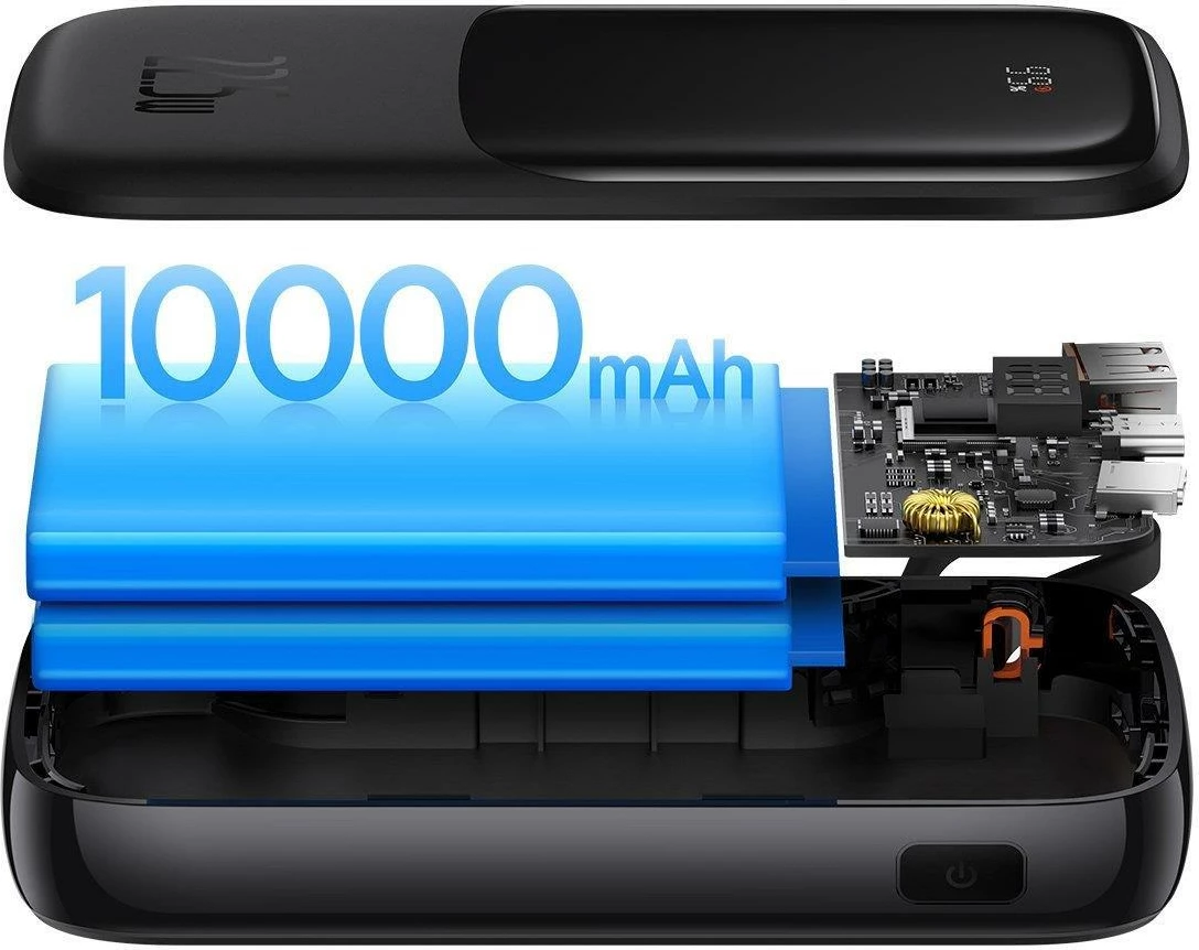 Powerbank Baseus Qpow Digital Display 10000mAh, 22.5W, me kabllo USB-C të integruar, e zezë