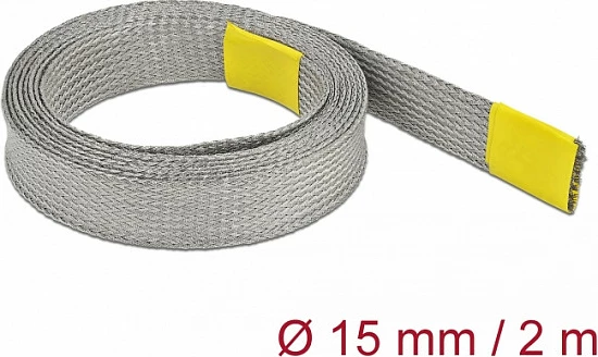 Mëngë e thurur për kabllo DeLOCK, EMC shielding, 2m, Ø15mm, bakër, gri