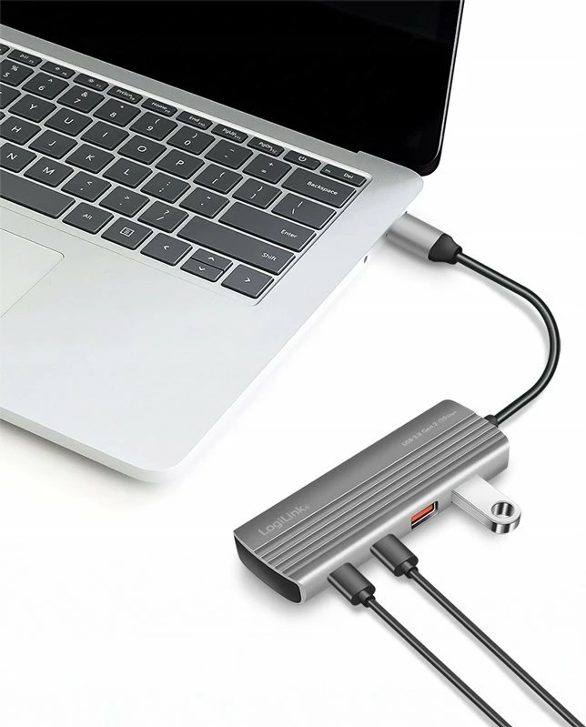 Hub USB LogiLink USB 3.2 Gen2 4+1-port, 10 Gbps, PD 100 W, alumin, gri