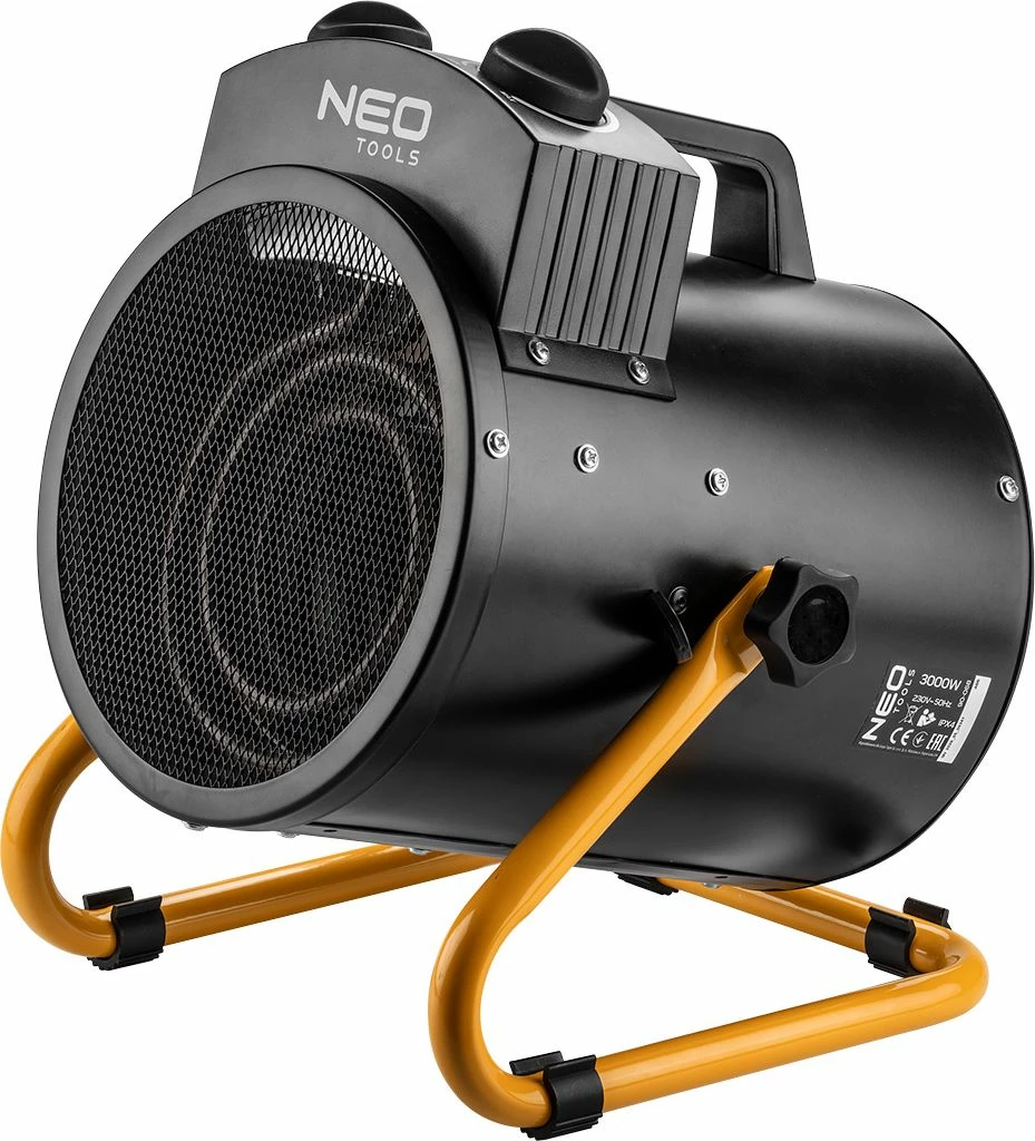 Ngrohës elektrik Neo 90-068, 3 kW, industrial, IPX4, termostat i rregullueshëm, i portativ, i zi/verdhe