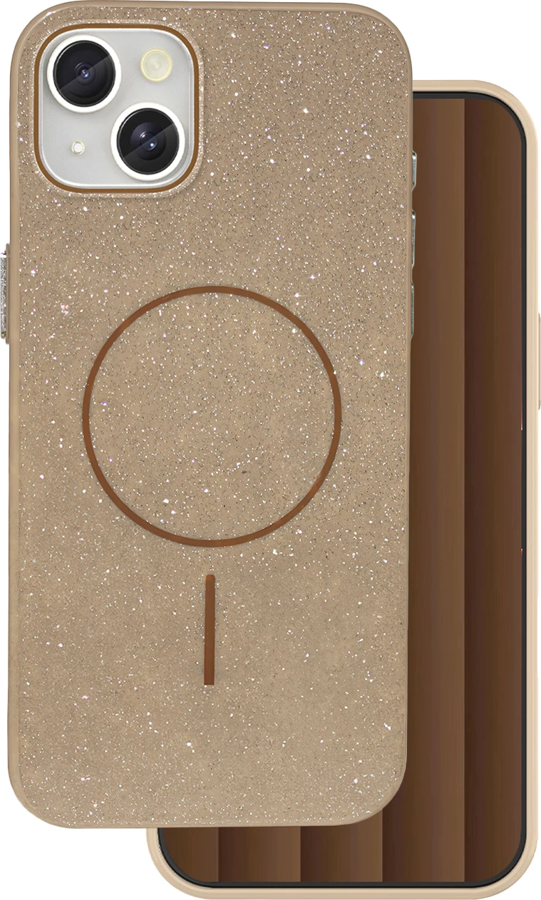 Mbështjellës ONASI Glitter Thin Mag MPN 24084 për iPhone 17, MagSafe, 2 mm, TPU/PC, bezhë