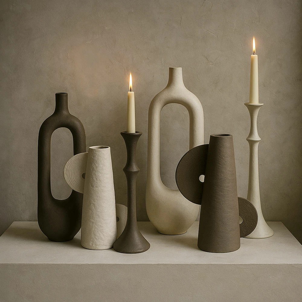 Vazo Finton, alumin, ngjyrë balte, 15x12x50cm