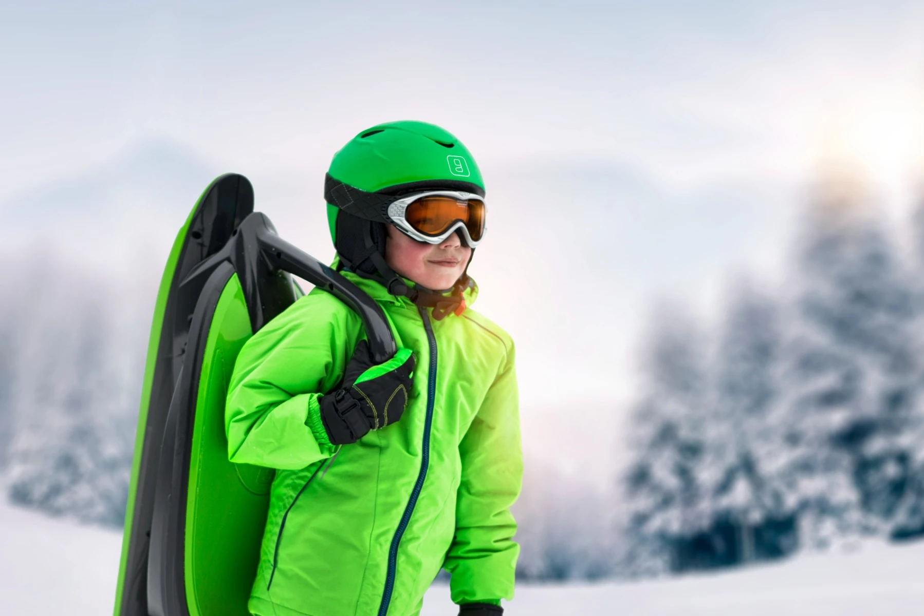 Ski bob Gizmo Riders SKIDRIFTER 74x46x25 cm, deri 90 kg, jeshile mistike