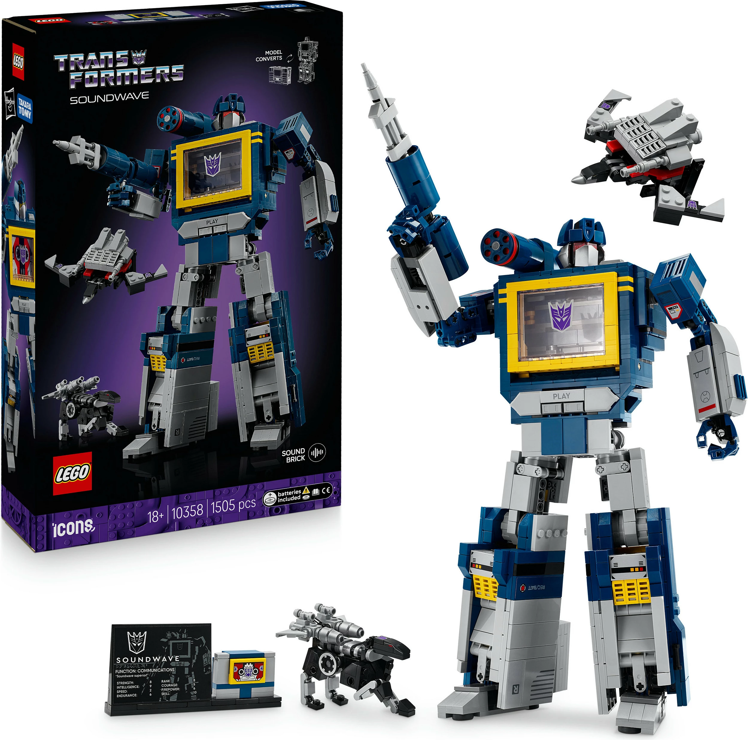 Set ndërtimi LEGO Icons Transformers Soundwave 10358, 1505 pjesë, 18+, multikolor