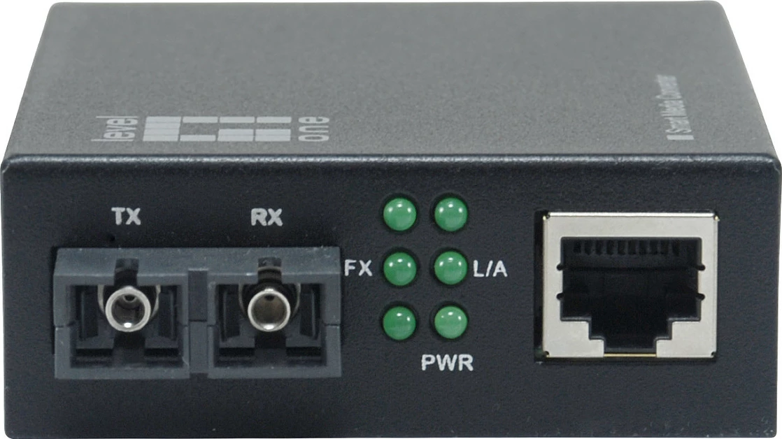 Media konverter LevelOne RJ45 në SC, Gigabit, Single-Mode 1310nm 20km, i zi