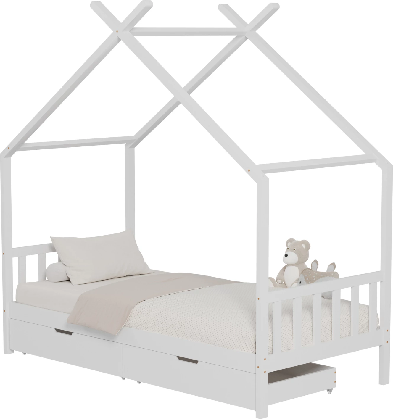 Krevet për fëmijë KLARICE FH680.03 t.MONTESSORI-2 SIRTARË- DRU I FORTË PISHË NË TË BARDHË- 190x90cm