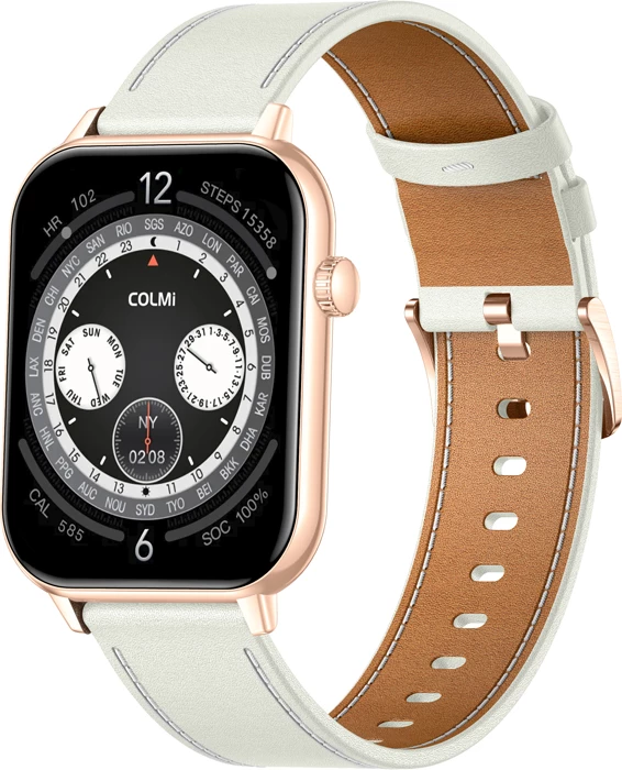 Smartwatch Colmi C28 AMOLED 1.93", Bluetooth thirrje, 230 mAh, ari me rrip lëkure të bardhë