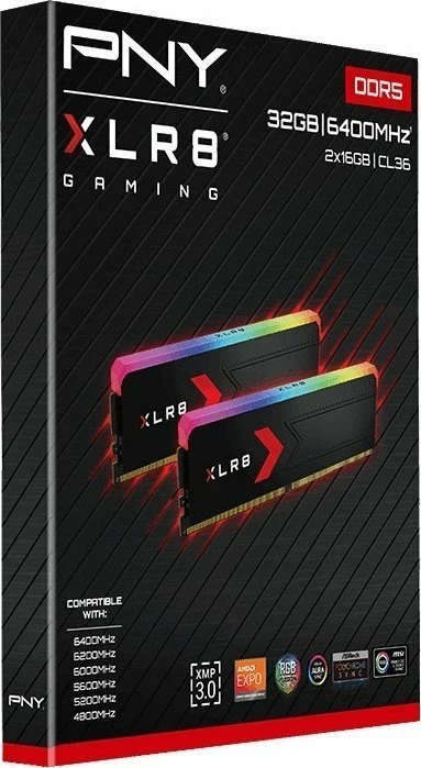 RAM Memorje PNY XLR8 RGB MD32GK2D5600036XRGB 32GB (2x16GB) DDR5 6000MHz CL36, e zezë
