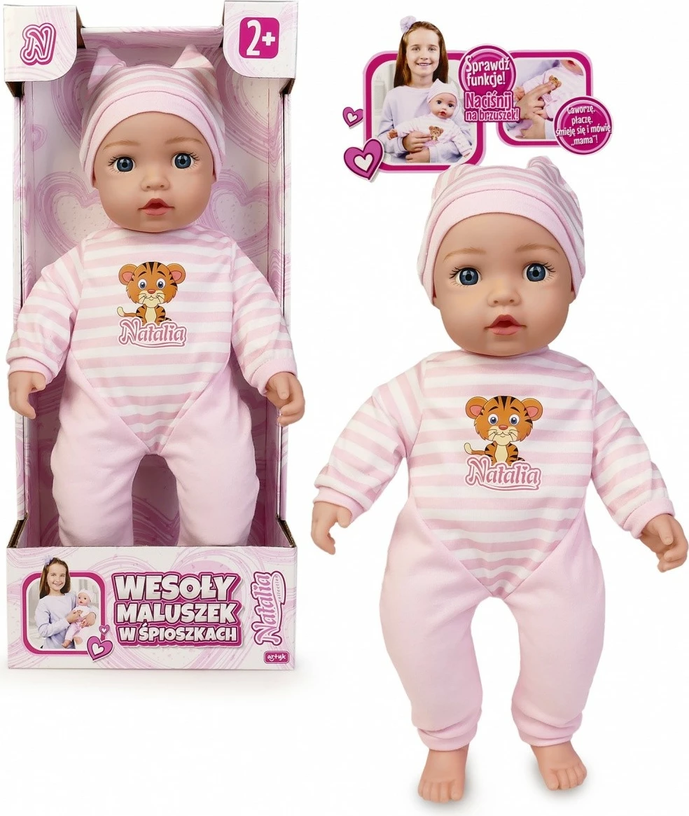 Kukull bebe Natalia Baby funksionale 45 cm, me tinguj, rozë