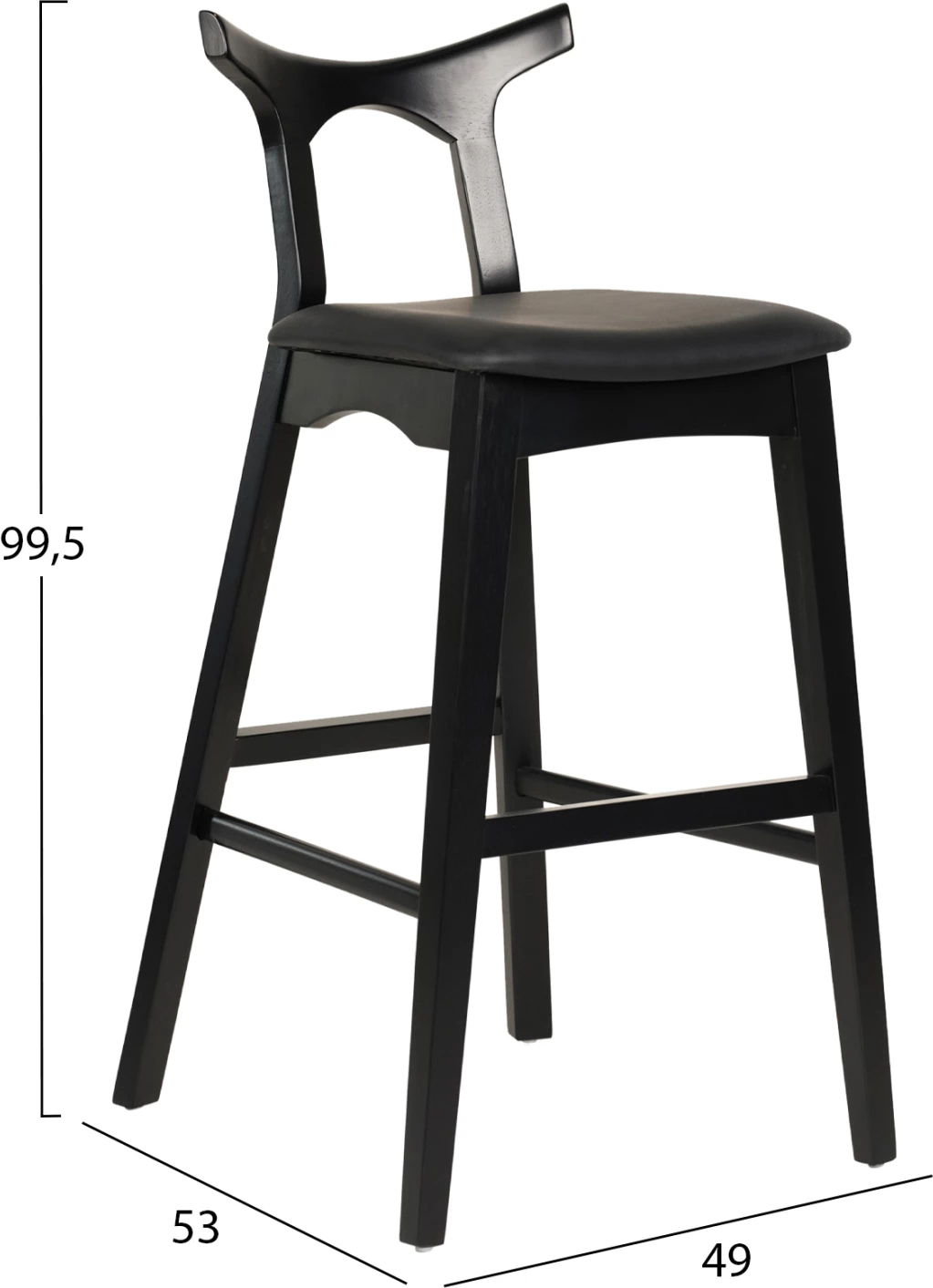 Karrige për bar USOPP FH9951.02 dru gome & PU ngjyrë e zezë 49x53x99,5 cm