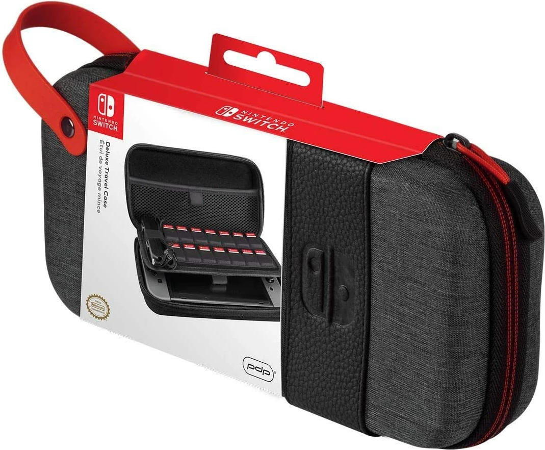 Çantë mbrojtëse për Nintendo Switch PDP Deluxe Bag, me guaskë të fortë, 14 slote për lojëra, gri/zezë