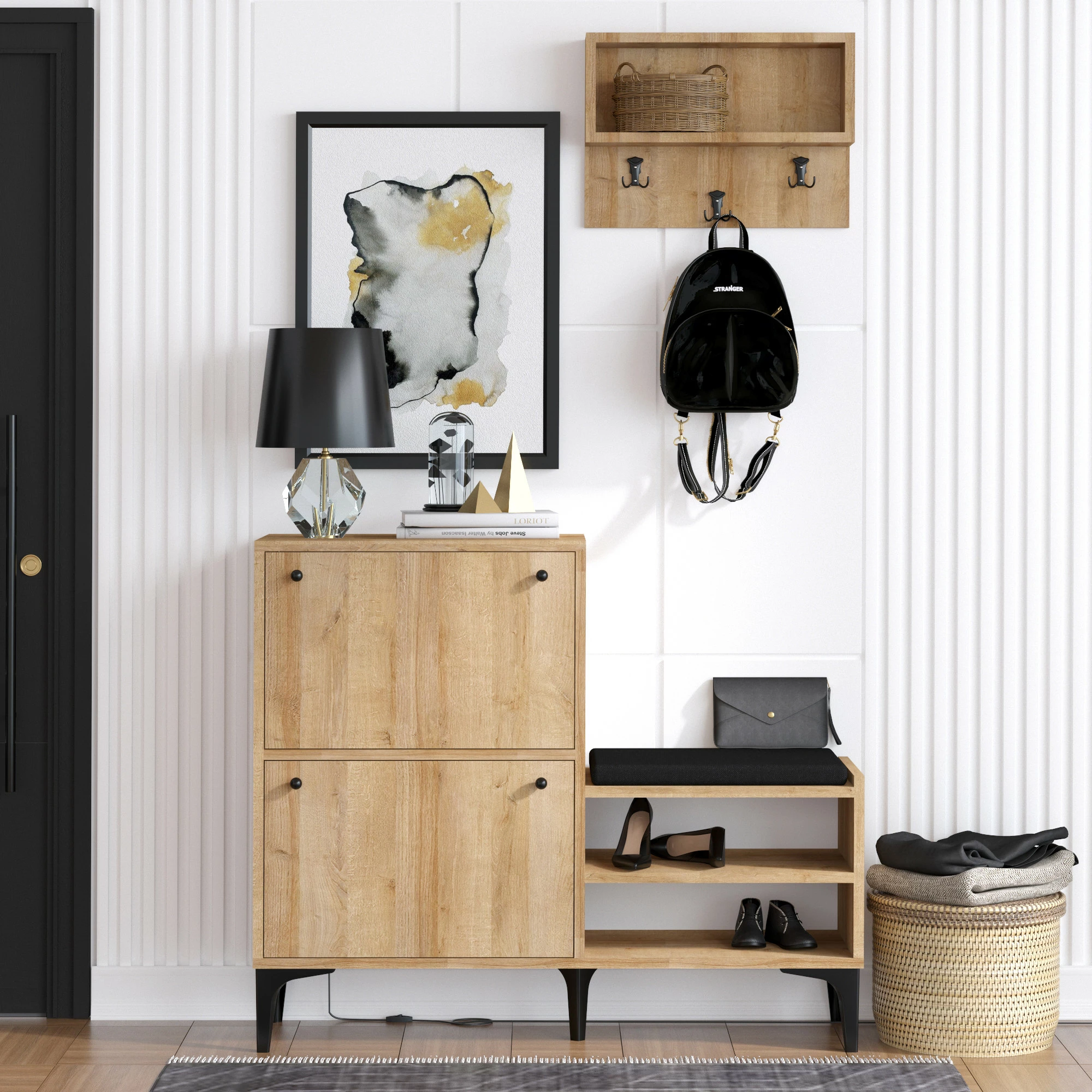 Dollap këpucësh me varëse, ngjyrë lisi, Skye Decor