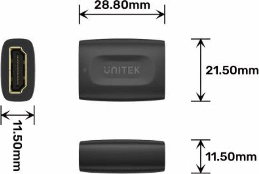 Adapter HDMI Unitek A1013BK, HDMI 2.0 4K@60Hz HDR, femër-femër, zi, 1 copë