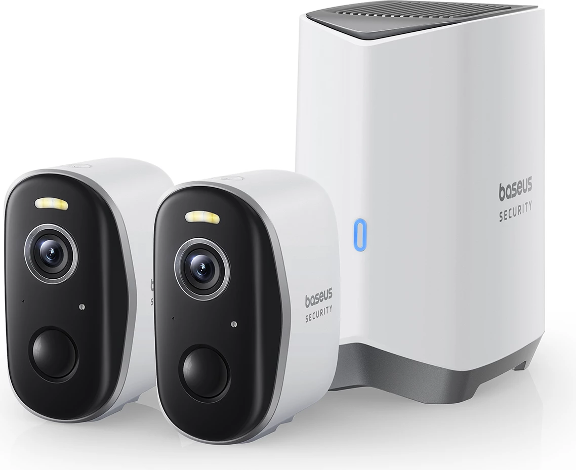 Set kamerash sigurie Baseus Security N1 Plus Dual 2K, 2 kamera, 16GB memorie, IP67, Bardhë