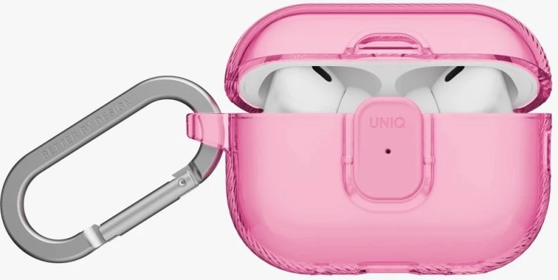 Kutí AirPods Pro 3 UNIQ Glase Pro Lock, rozë, me karabiner