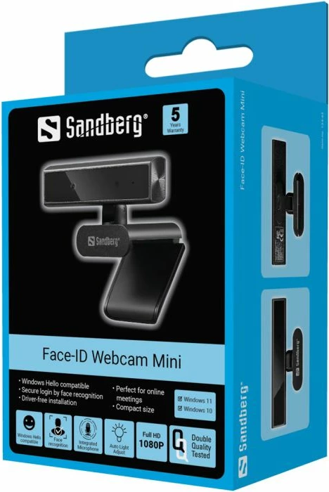Webcam Sandberg Face-ID Webcam Mini 1080p USB-C, e zezë, set me kabllo 1.5 m