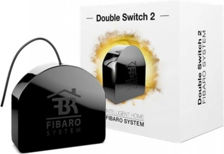 Switch i dyfishtë smart, FIBARO, Double Switch 2 FGS-223, on/off dy qarqe, për priza, i zi