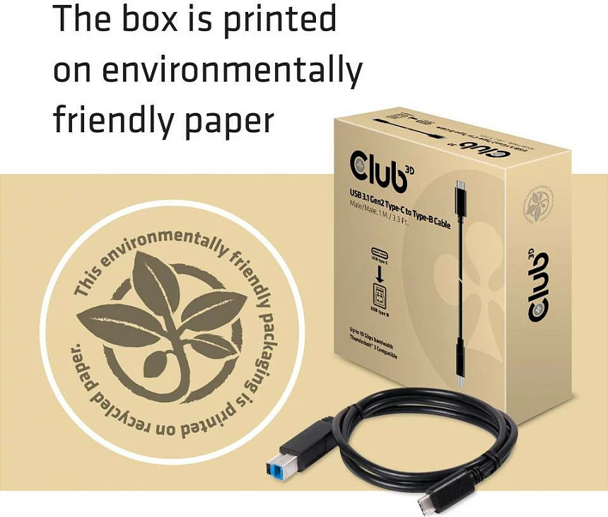 Kabllo USB-C në USB-B Club3D 1m, e zezë