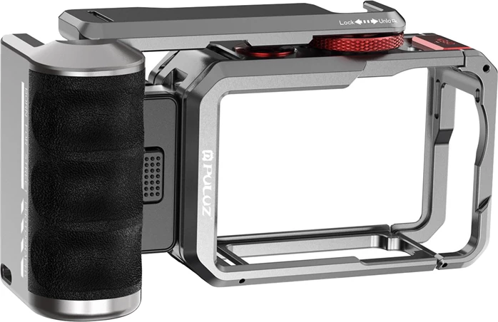 Kafaz zgjerues Puluz PU1077TS për DJI Osmo Action 6, me dorezë, montim magnetik, cold shoe, gri