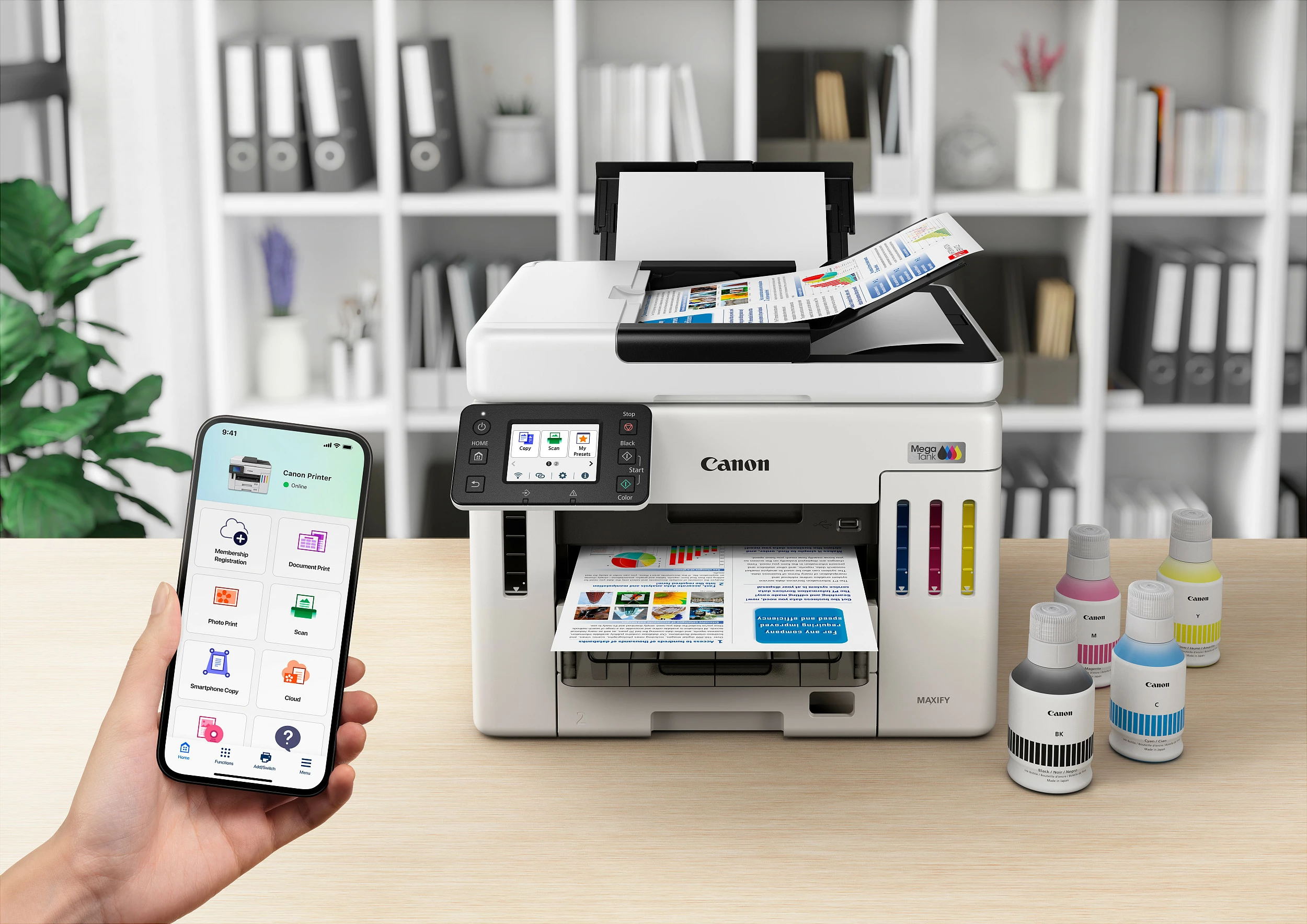 Printer multifunksional Canon MAXIFY GX7150, Inkjet MegaTank, A4, duplex, ADF 50 fletë, Ethernet, bardhë/zi