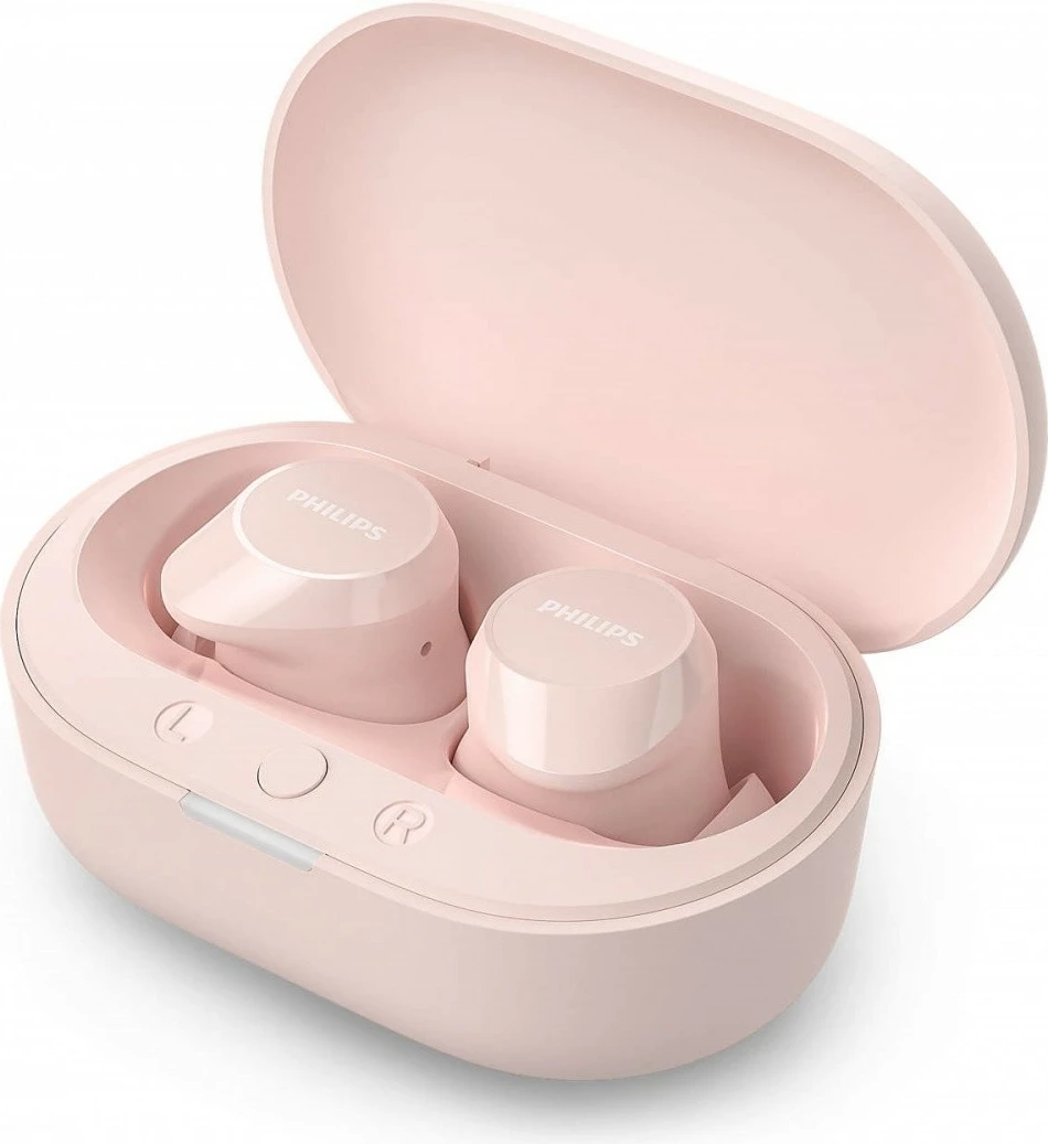 Kufje wireless Philips TAT1209PK/00 true wireless in-ear Bluetooth IPX4 18 orë playback mikrofon reduktim zhurme USB-C rozë set me kuti karikimi dhe 3 palë goma