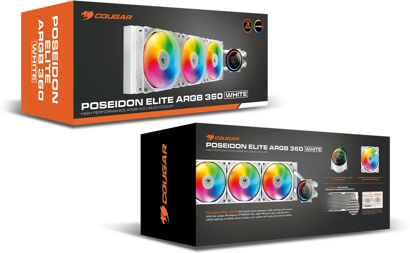 Ftohës uji për CPU Cougar Poseidon Elite 360, ARGB, i bardhë