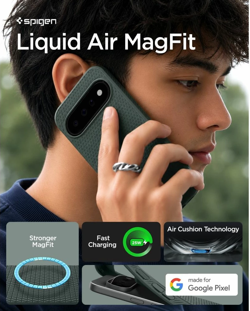 Mbështjellës Spigen Liquid Air Mag për Google Pixel 11, MagSafe, TPU, Dark Green