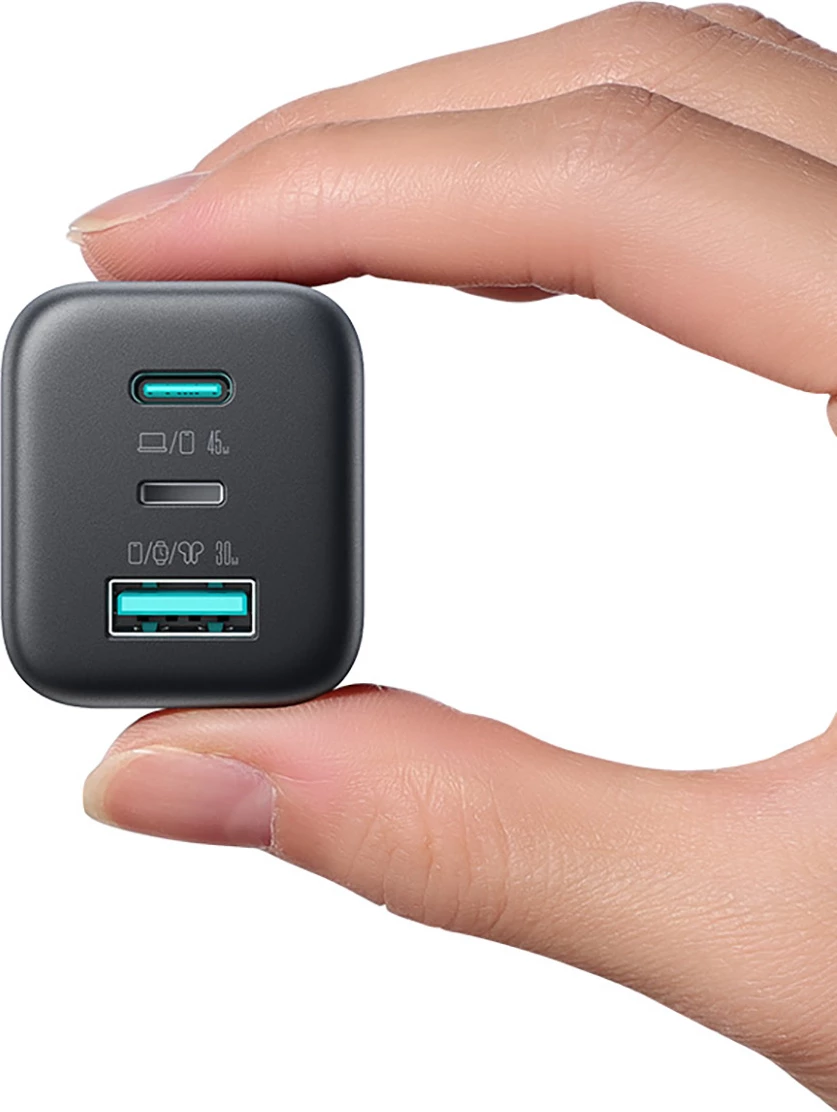 Karikues muri Joyroom JR-TO1 GaN 45W 3 porta (USB-C/Lightning/USB-A) prizë EU, i zi