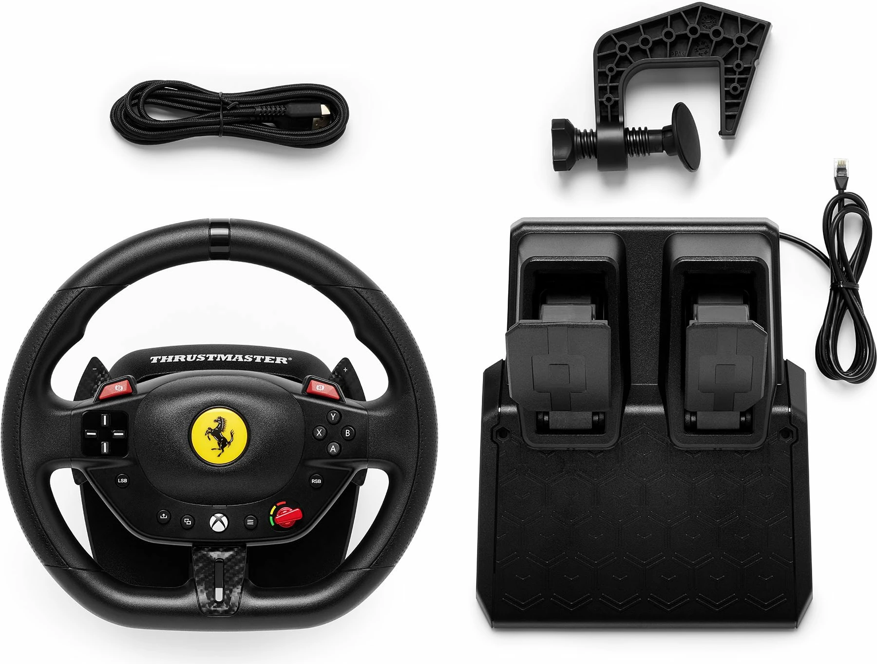 Timoni garash Thrustmaster T98-X Ferrari 296 GTS (4460297), 240°, për PC/Xbox, set me pedale, i zi