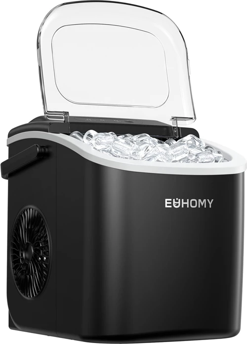 Aparat për kube akulli Euhomy IM001, 1.2 L, 12 kg/24h, vetëpastrim, zi