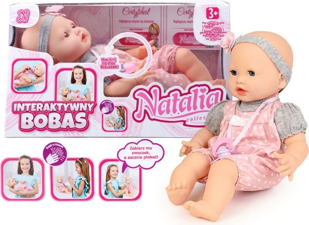 Kukull bebe interaktive Natalia 187711 41 cm me tinguj dhe biberon