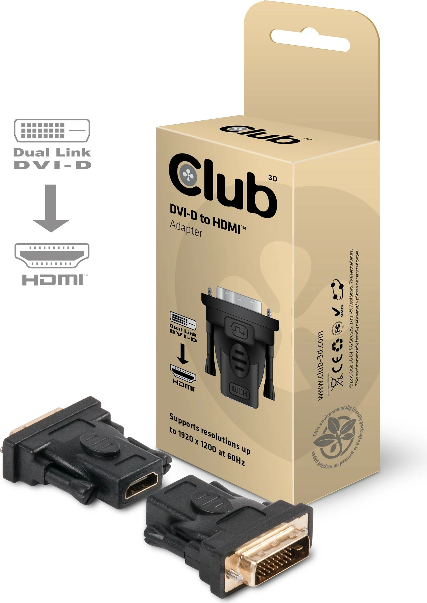 Adapter DVI në HDMI Club3D, DVI-D Dual Link, rezolucion deri 1920x1200, i zi