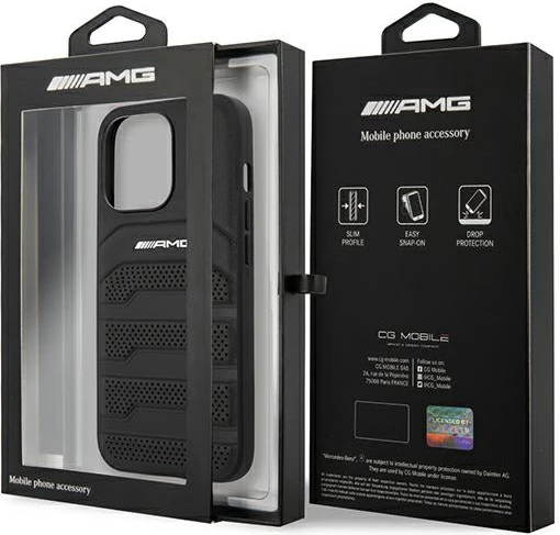 Mbështjellës Mercedes AMG Debossed Lines për iPhone 14 Pro 6.1", lëkurë, i zi