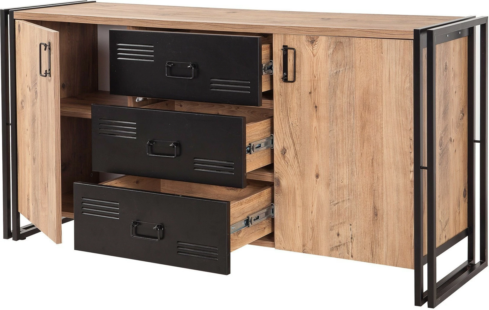 Konsol industrial Skye Decor, ngjyrë Atlantic Pine dhe e zezë, Cosmo Rio