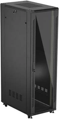 Shafë rack LANBERG 19" 42U 600x1000, derë e përparme me xham, e zezë