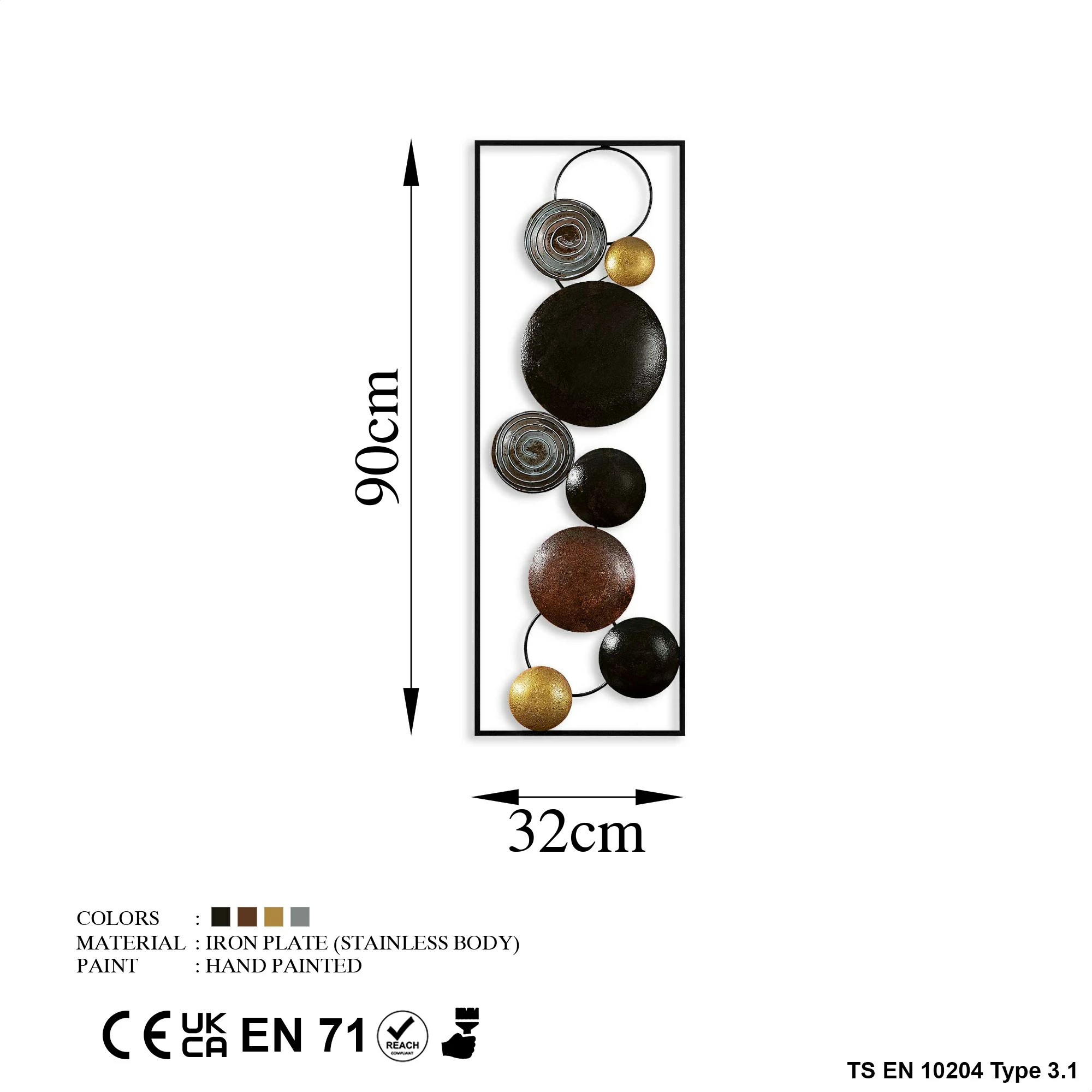 Aksesor dekorativ metalik për mur Wallity, teksturë, shumëngjyrësh, 32x90x4cm
