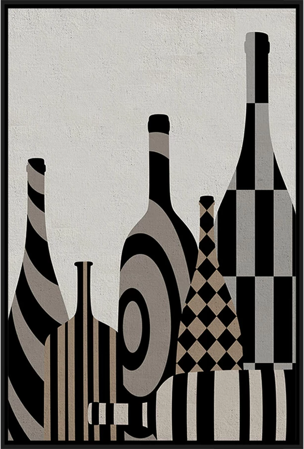 Pikturë dekorative Art Bottles, shumëngjyrëshe, kornizë e zezë, 83x123x4cm