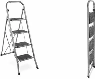 Shkallë palosëse çeliku VONHAUS 3500095, 4-shkallëshe, trashësi e palosur 4.5 cm, 46.5 x 91.5 x 126.5 cm, argjend/zi