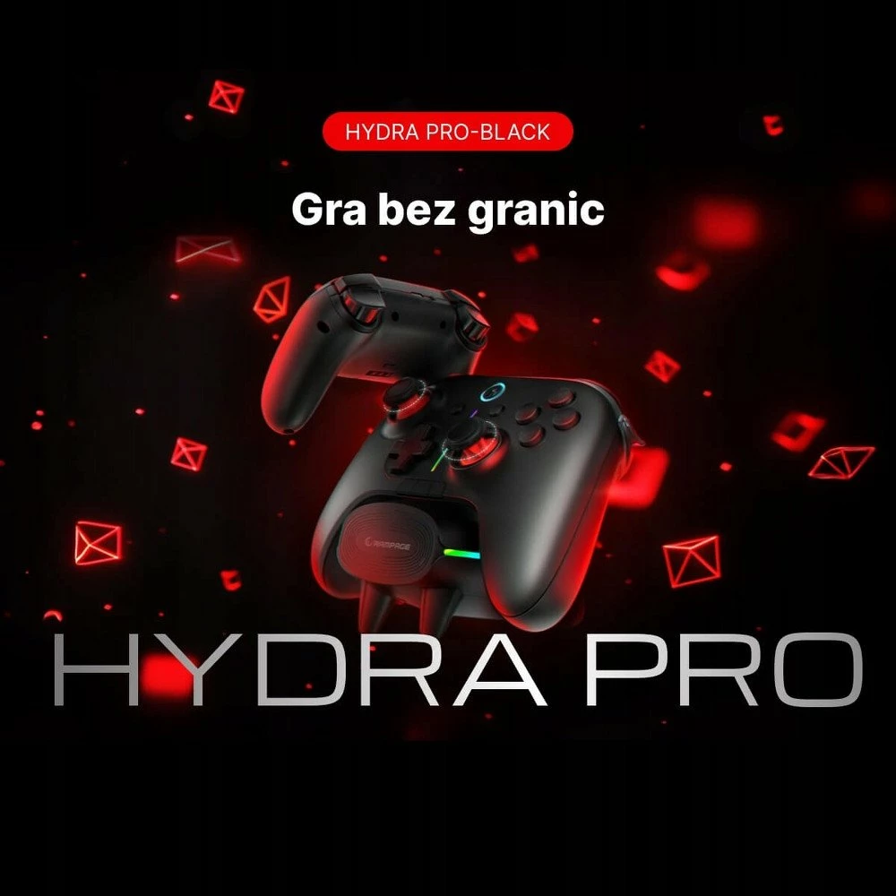 Kontroller lojërash Rampage Hydra Pro (HYDRAPRO-BLACK), RGB, Bluetooth/2.4GHz/USB, me stacion karikimi, i zi